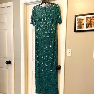 Adrianna Papell Teal Sequin Maxi Dress